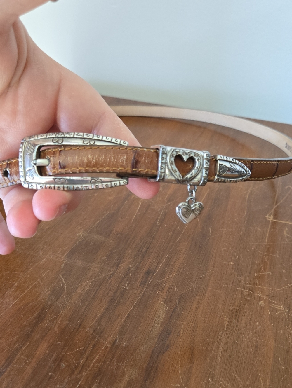 Brighton Brown Leather Belt with Silver Heart Buckle